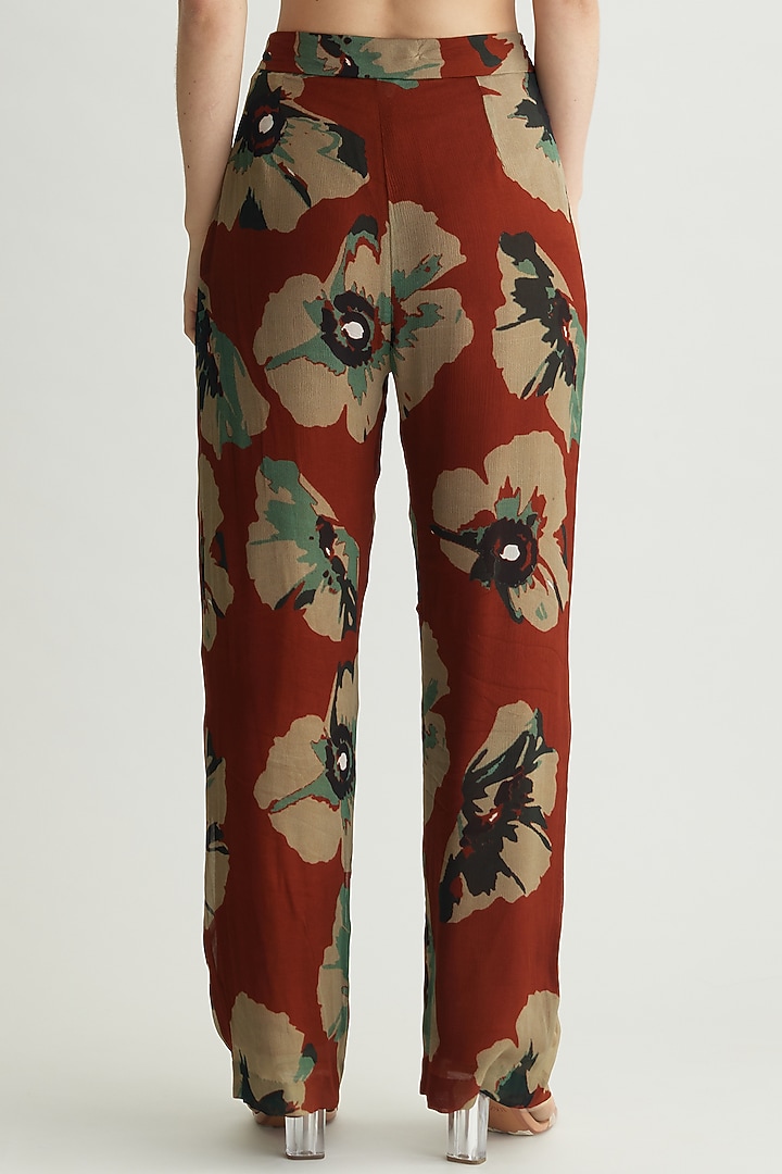 Brown & Beige Chiffon Floral Pants by Koai at Pernia's Pop Up Shop