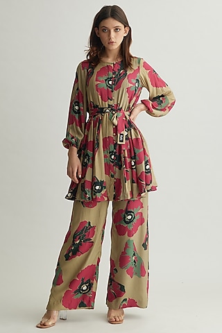 Multi-Colored Muslin Cotton Silk Floral Pants by Koai
