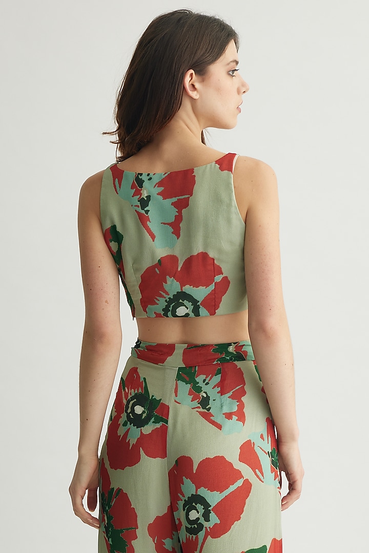 Mint & Red Chiffon Floral Bustier by Koai at Pernia's Pop Up Shop