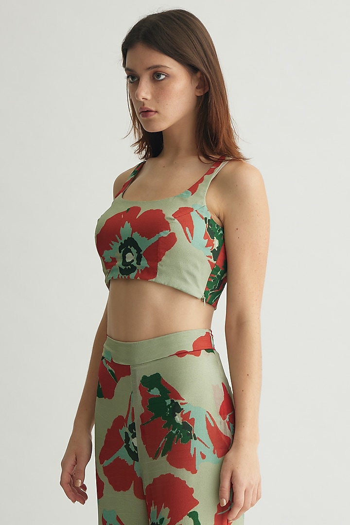Mint & Red Chiffon Floral Bustier by Koai at Pernia's Pop Up Shop