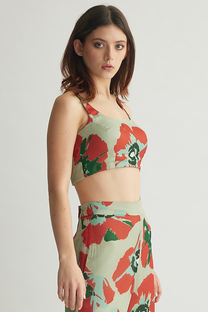 Mint & Red Chiffon Floral Bustier by Koai at Pernia's Pop Up Shop