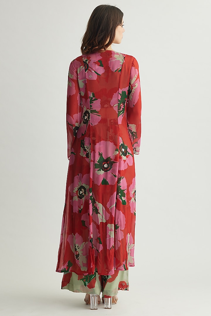 Orange & Pink Chiffon Floral Cape by Koai at Pernia's Pop Up Shop