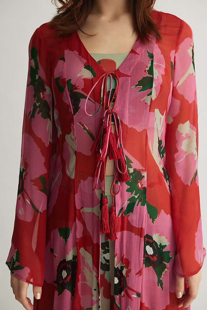 Orange & Pink Chiffon Floral Cape by Koai at Pernia's Pop Up Shop
