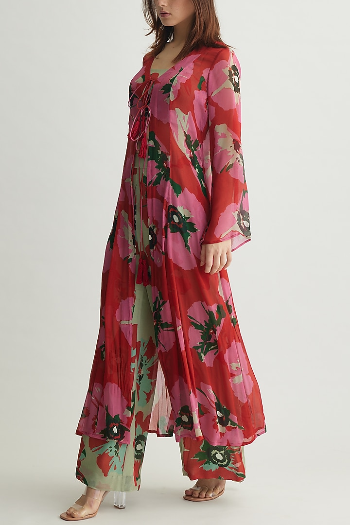 Orange & Pink Chiffon Floral Cape by Koai at Pernia's Pop Up Shop