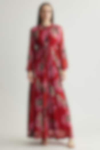 Red & Pink Chiffon Floral Kaftan Dress by Koai at Pernia's Pop Up Shop