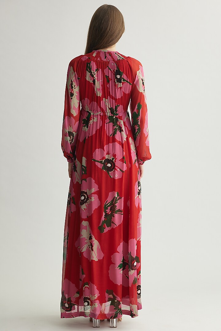 Red & Pink Chiffon Floral Kaftan Summer Dress by Koai at Pernia's Pop Up Shop