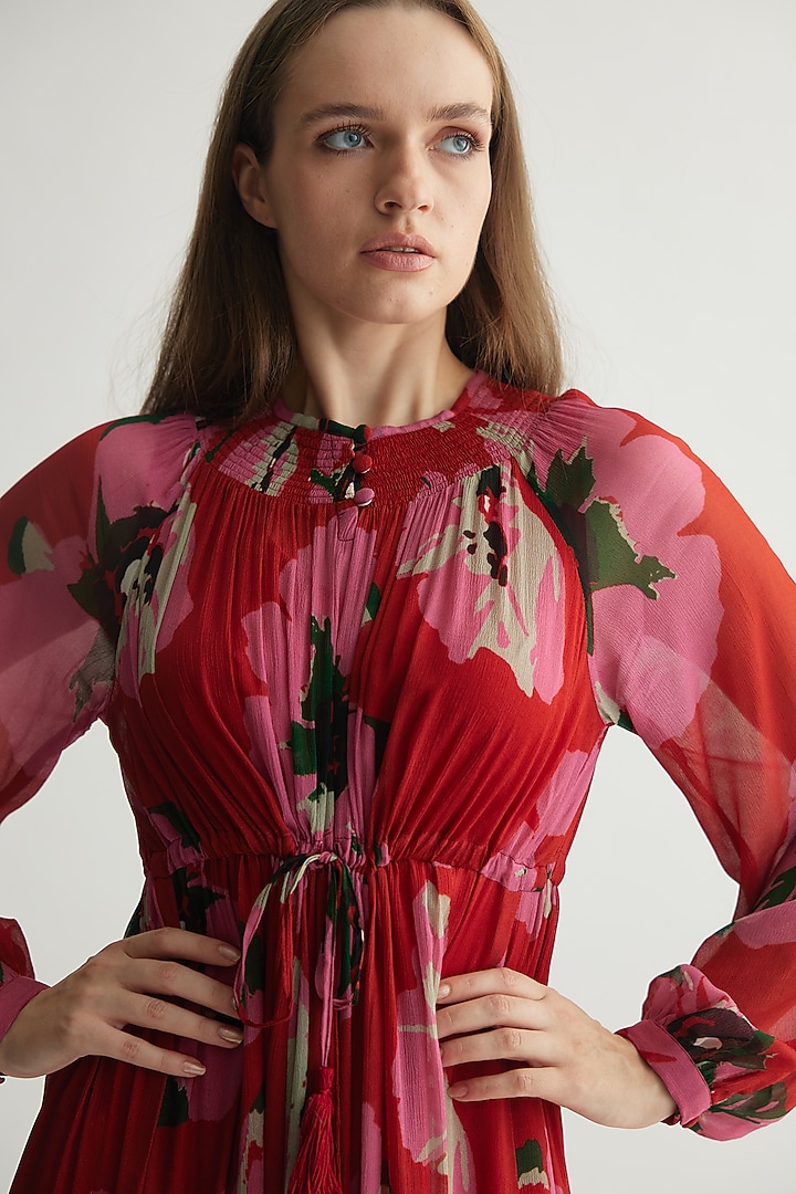Red & Pink Chiffon Floral Kaftan Summer Dress by Koai at Pernia's Pop Up Shop
