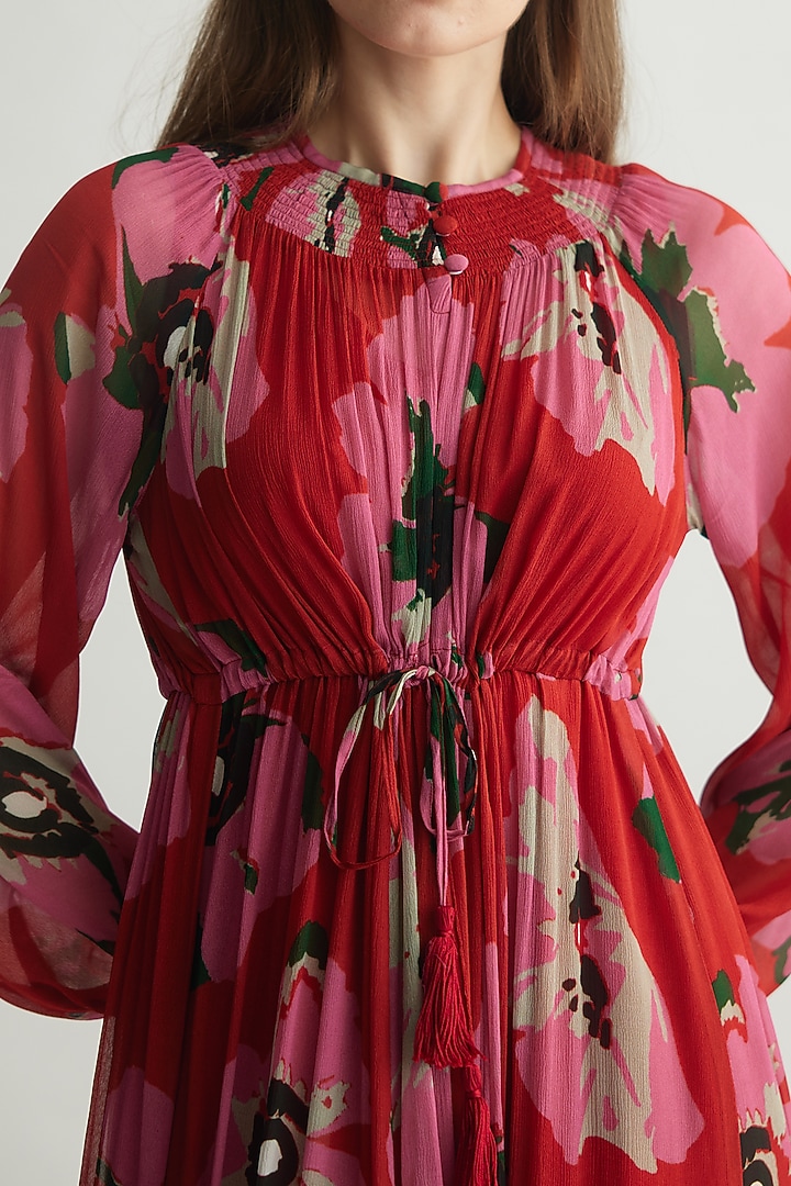 Red & Pink Chiffon Floral Kaftan Summer Dress by Koai at Pernia's Pop Up Shop