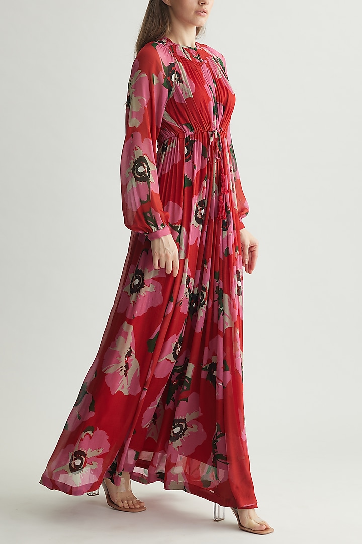 Red & Pink Chiffon Floral Kaftan Summer Dress by Koai at Pernia's Pop Up Shop