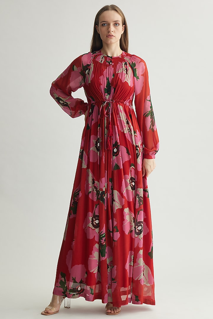 Red & Pink Chiffon Floral Kaftan Summer Dress by Koai at Pernia's Pop Up Shop
