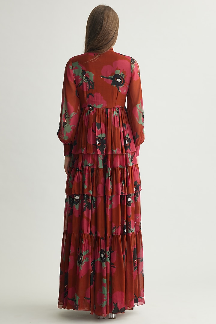 Red-Pink & Mint Chiffon Floral Maxi Vacation Dress by Koai at Pernia's Pop Up Shop