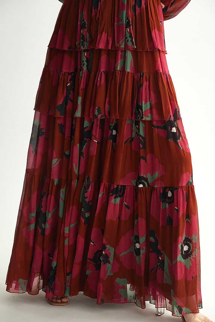 Red-Pink & Mint Chiffon Floral Maxi Vacation Dress by Koai at Pernia's Pop Up Shop