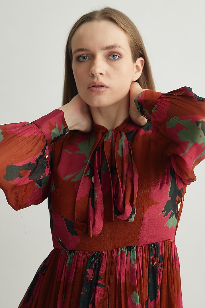Red-Pink & Mint Chiffon Floral Maxi Vacation Dress by Koai at Pernia's Pop Up Shop