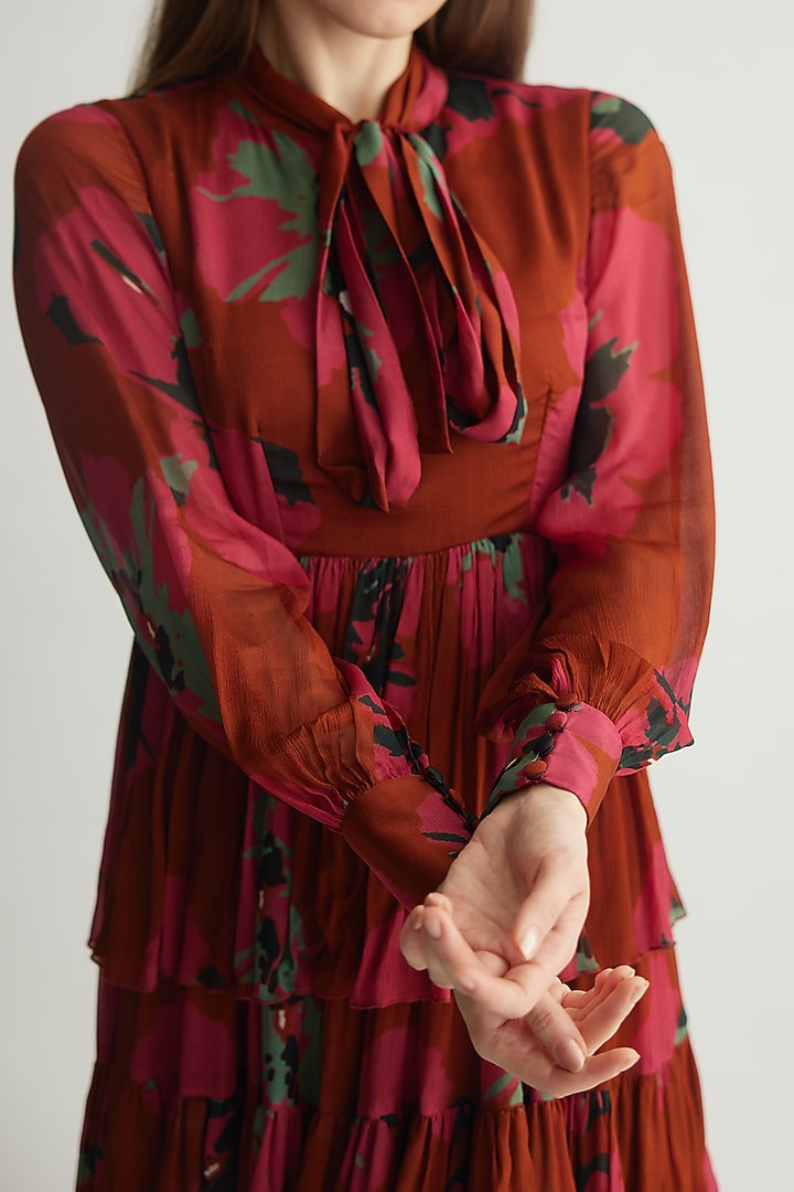 Red-Pink & Mint Chiffon Floral Maxi Vacation Dress by Koai at Pernia's Pop Up Shop