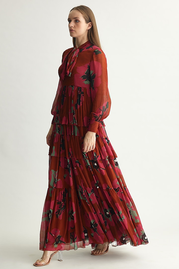 Red-Pink & Mint Chiffon Floral Maxi Vacation Dress by Koai at Pernia's Pop Up Shop