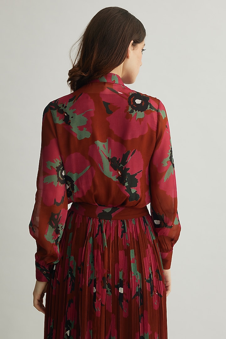 Red-Pink & Mint Chiffon Floral Top by Koai at Pernia's Pop Up Shop