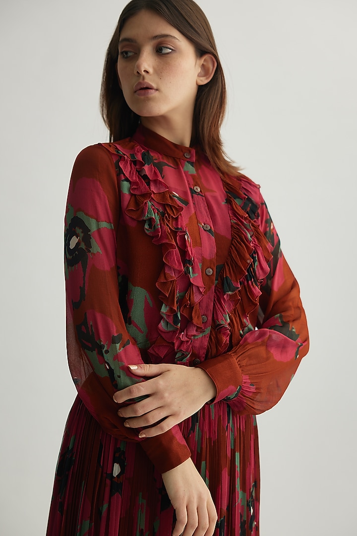 Red-Pink & Mint Chiffon Floral Top by Koai at Pernia's Pop Up Shop