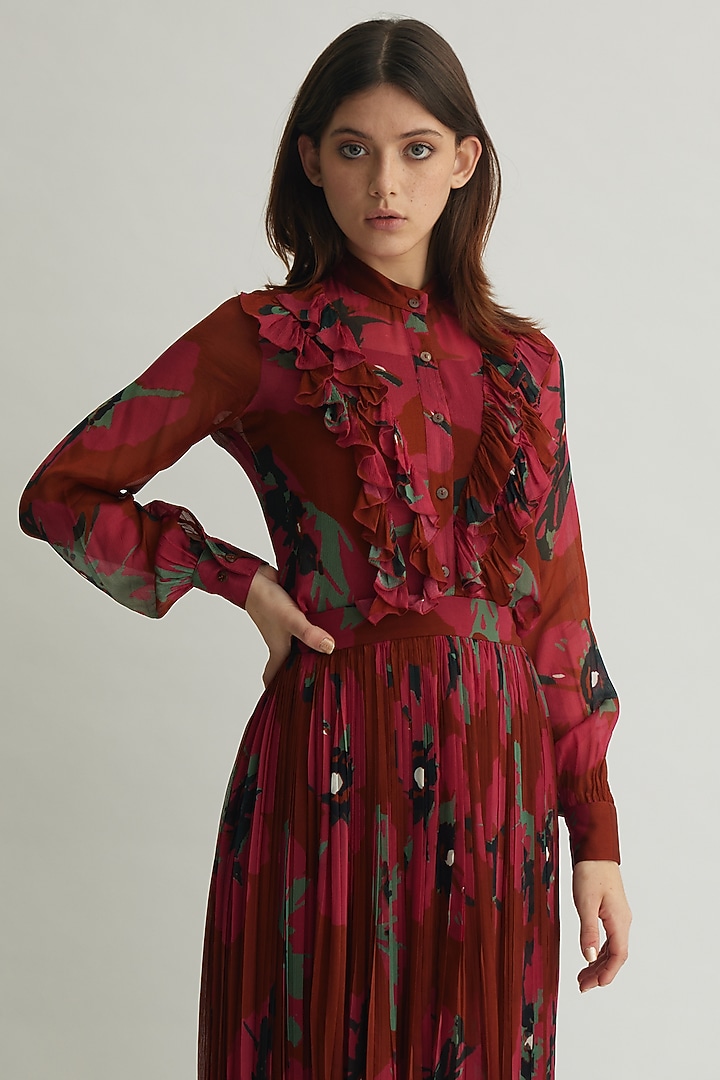 Red-Pink & Mint Chiffon Floral Top by Koai at Pernia's Pop Up Shop