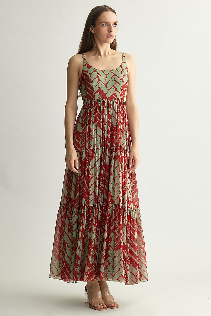 Mint & Red Chiffon Chevron Maxi Dress by Koai at Pernia's Pop Up Shop