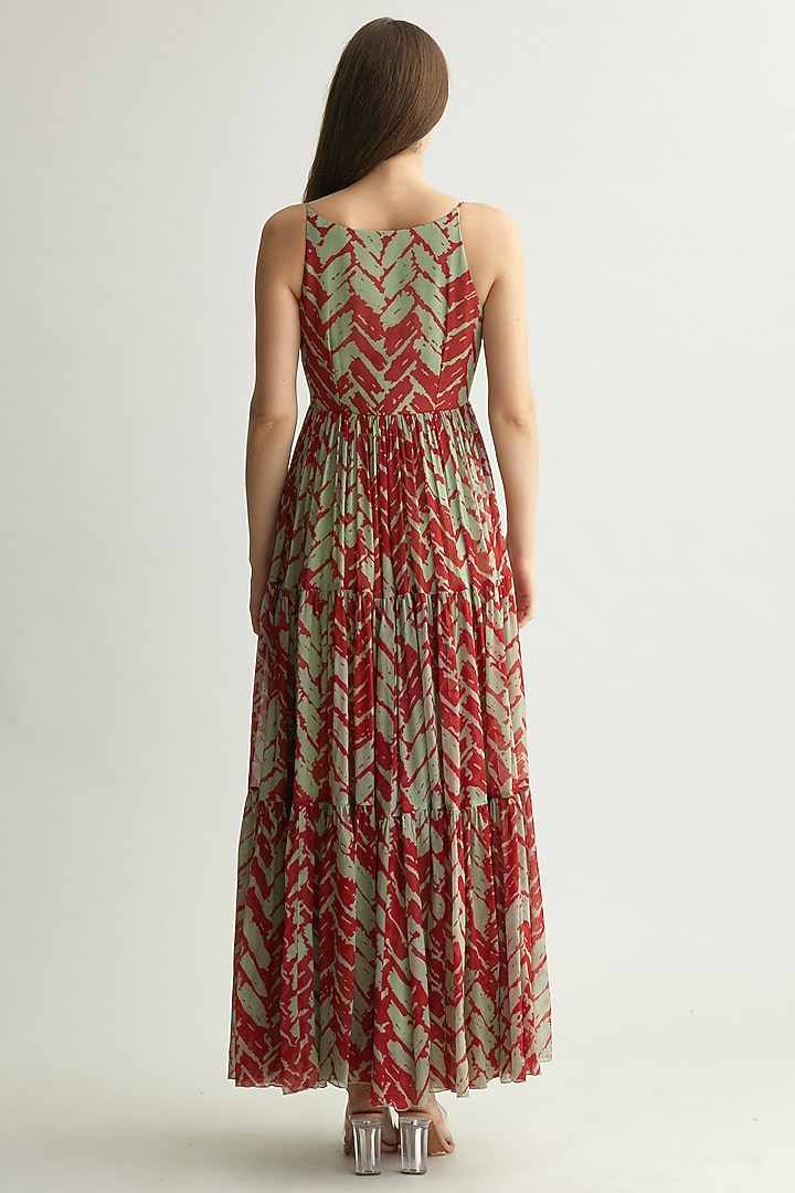 Mint & Red Chiffon Chevron Maxi Vacation Dress by Koai at Pernia's Pop Up Shop