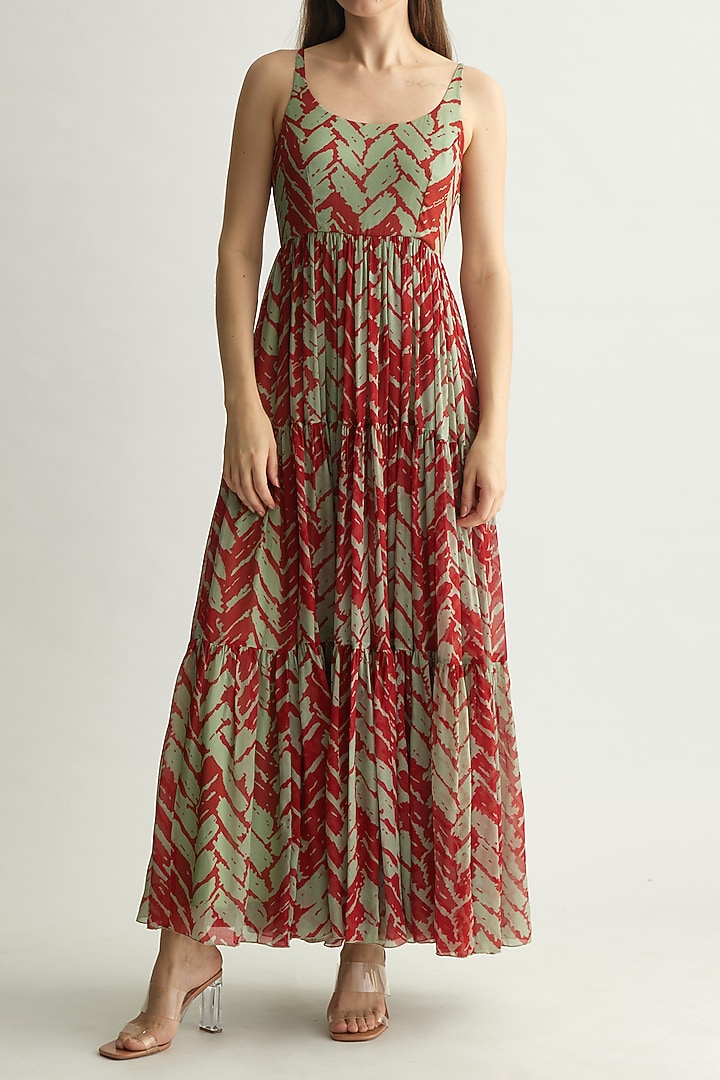 Mint & Red Chiffon Chevron Maxi Vacation Dress by Koai at Pernia's Pop Up Shop