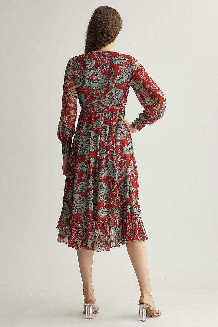 Mint & Red Chiffon Floral Wrap Vacation Dress by Koai at Pernia's Pop Up Shop