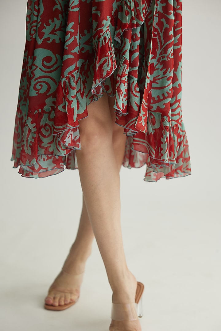 Mint & Red Chiffon Floral Wrap Vacation Dress by Koai at Pernia's Pop Up Shop
