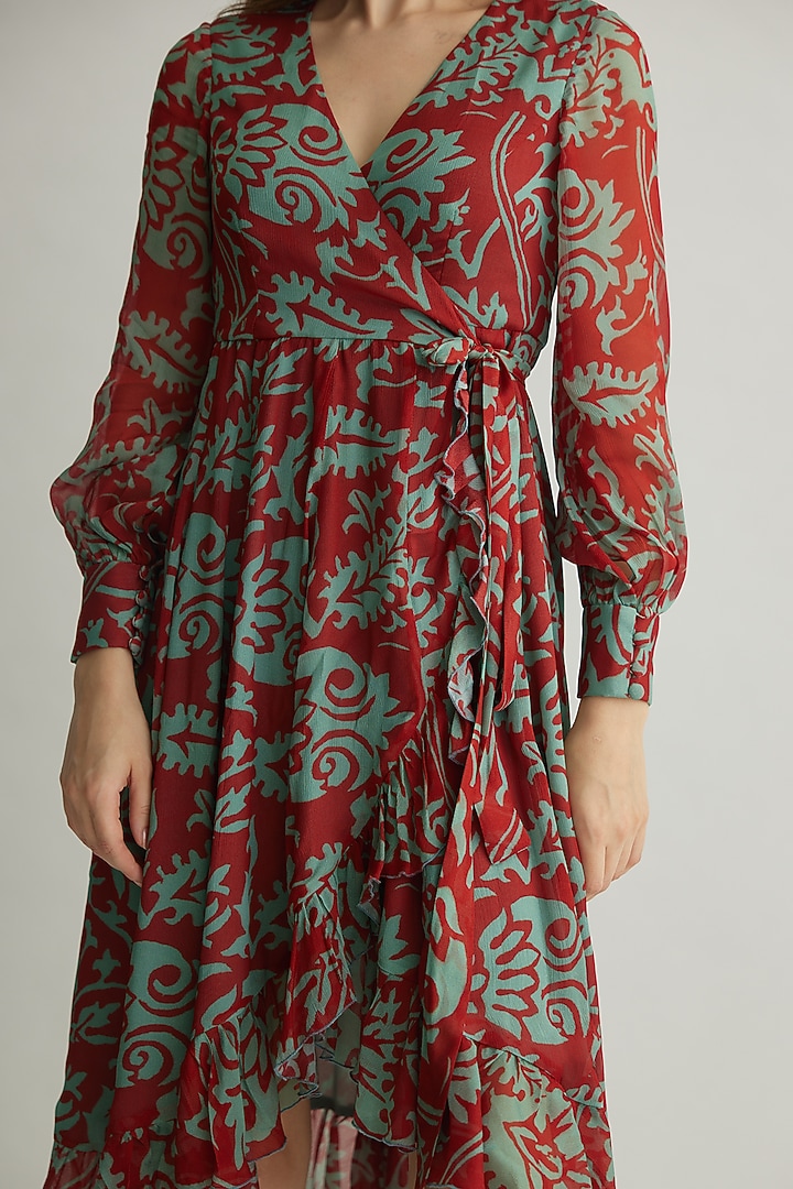 Mint & Red Chiffon Floral Wrap Vacation Dress by Koai at Pernia's Pop Up Shop