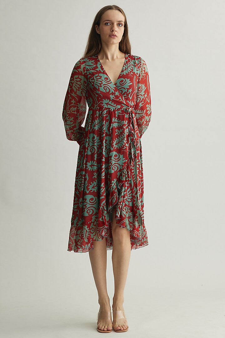 Mint & Red Chiffon Floral Wrap Vacation Dress by Koai at Pernia's Pop Up Shop