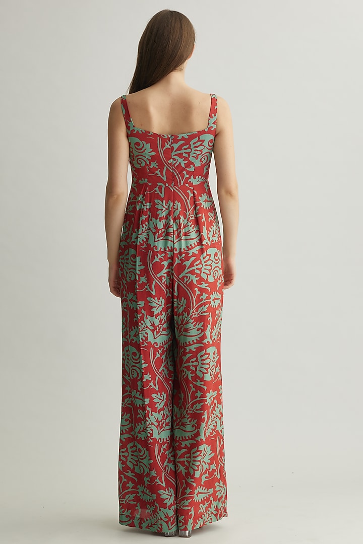 Mint & Red Muslin Cotton Silk Floral Jumpsuit by Koai at Pernia's Pop Up Shop
