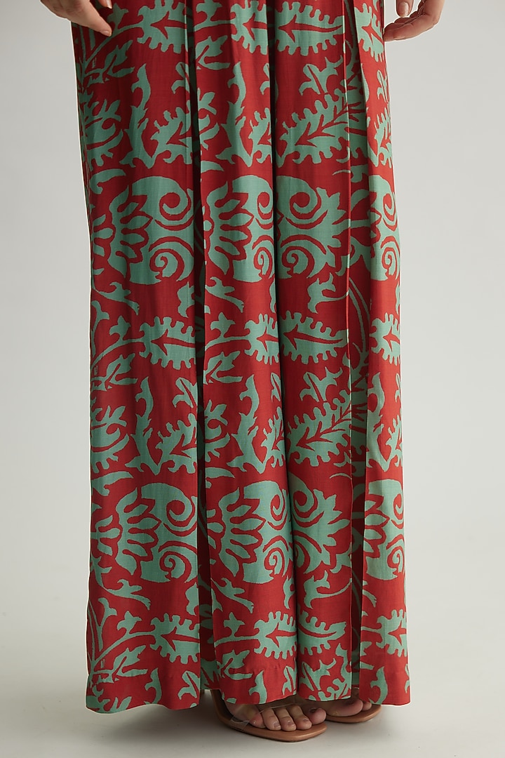 Mint & Red Muslin Cotton Silk Floral Jumpsuit by Koai at Pernia's Pop Up Shop