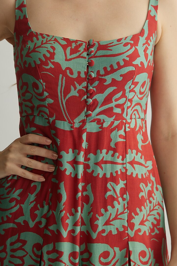 Mint & Red Muslin Cotton Silk Floral Jumpsuit by Koai at Pernia's Pop Up Shop