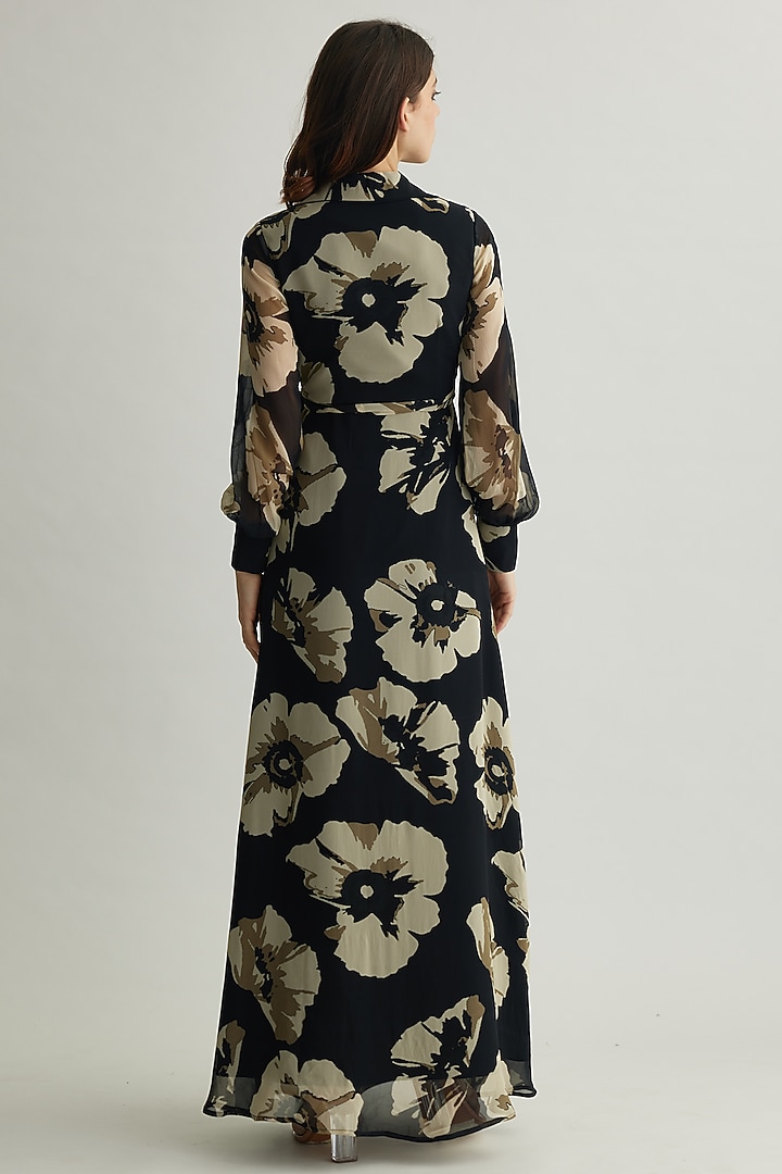 Black & White Georgette Floral Wrap Vacation Dress by Koai at Pernia's Pop Up Shop