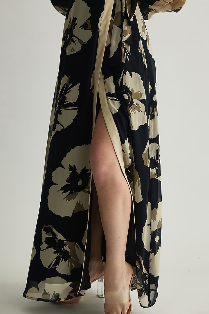 Black & White Georgette Floral Wrap Vacation Dress by Koai at Pernia's Pop Up Shop