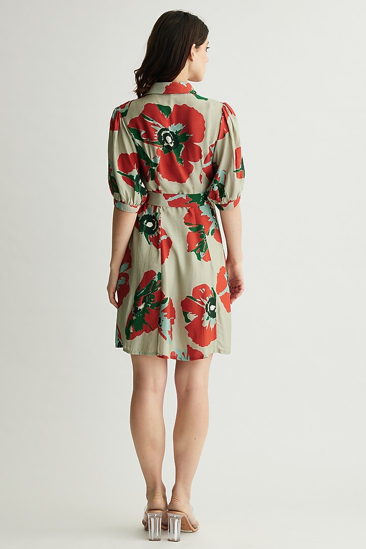 Mint & Red Muslin Cotton Silk Floral Summer Shirt Dress by Koai at Pernia's Pop Up Shop