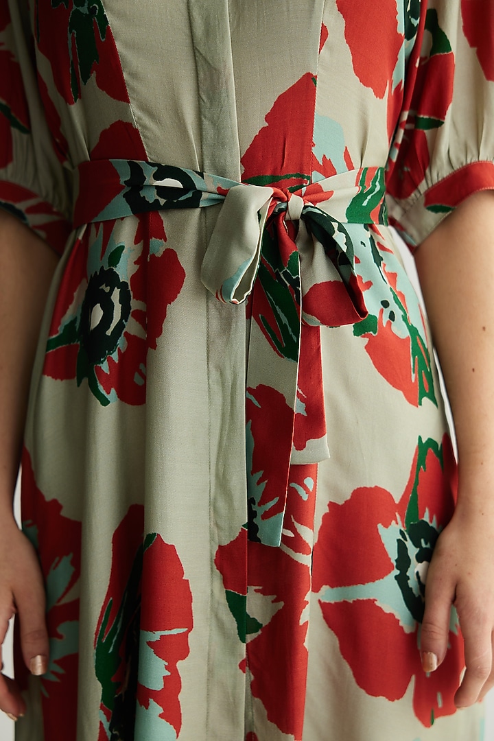 Mint & Red Muslin Cotton Silk Floral Summer Shirt Dress by Koai at Pernia's Pop Up Shop