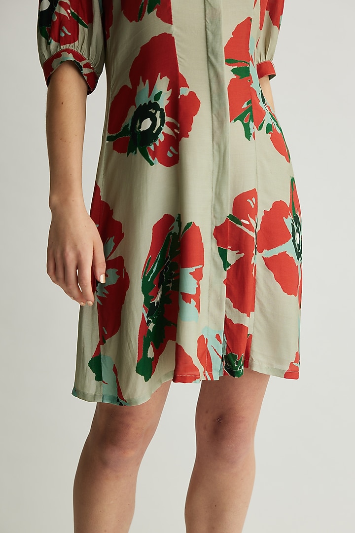 Mint & Red Muslin Cotton Silk Floral Summer Shirt Dress by Koai at Pernia's Pop Up Shop