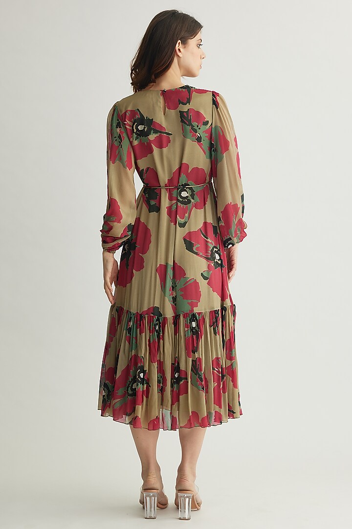 Multi-Colored Chiffon Floral Midi Vacation Dress by Koai at Pernia's Pop Up Shop