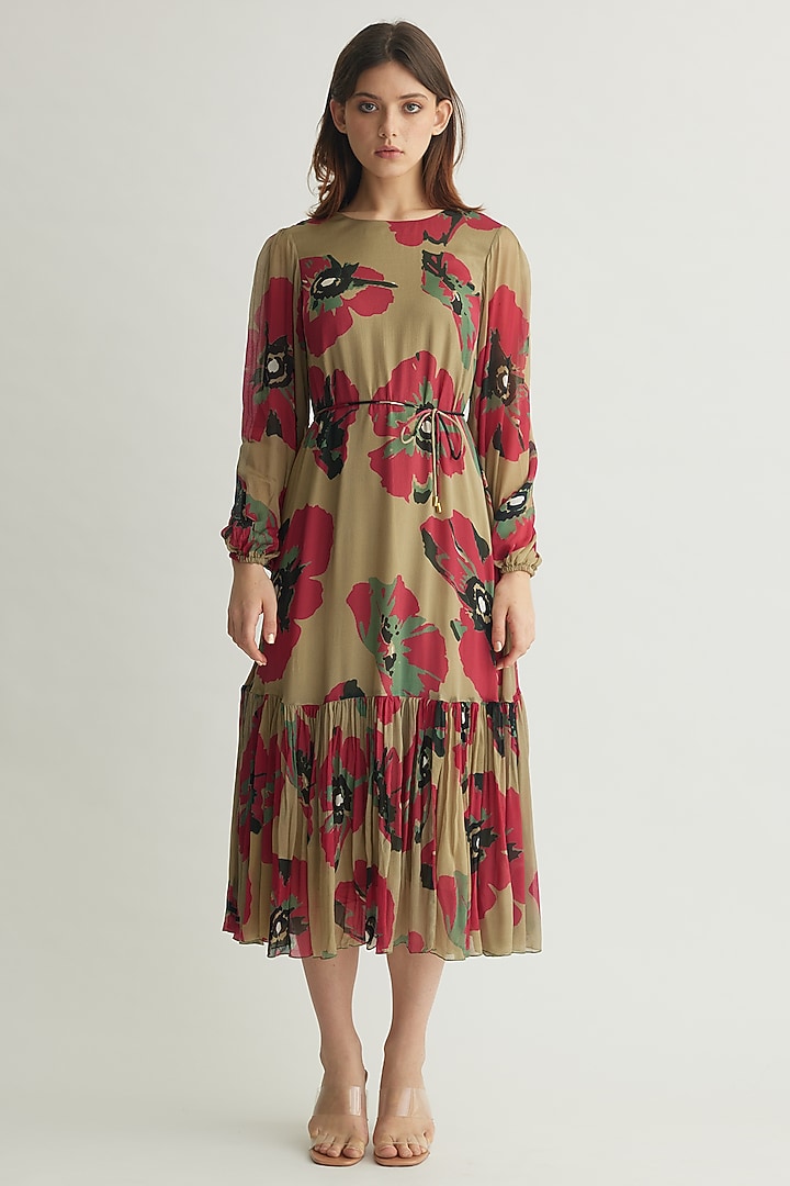 Multi-Colored Chiffon Floral Midi Vacation Dress by Koai at Pernia's Pop Up Shop