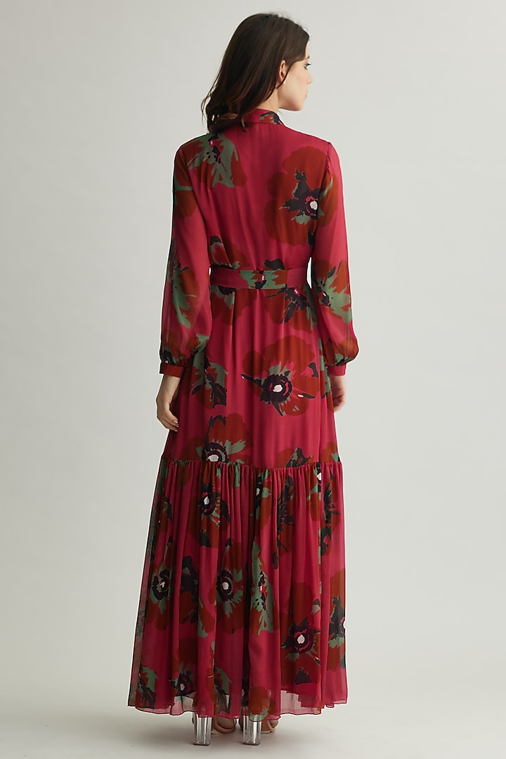 Red-Pink & Mint Chiffon Floral Maxi Vacation Dress by Koai at Pernia's Pop Up Shop