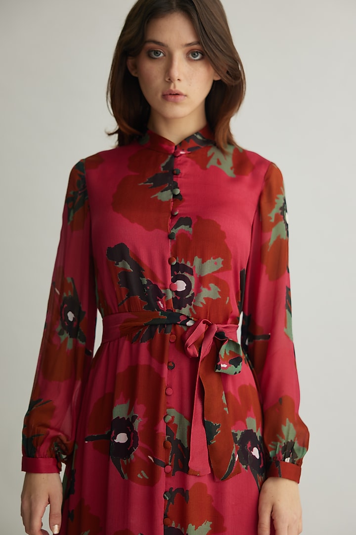 Red-Pink & Mint Chiffon Floral Maxi Vacation Dress by Koai at Pernia's Pop Up Shop