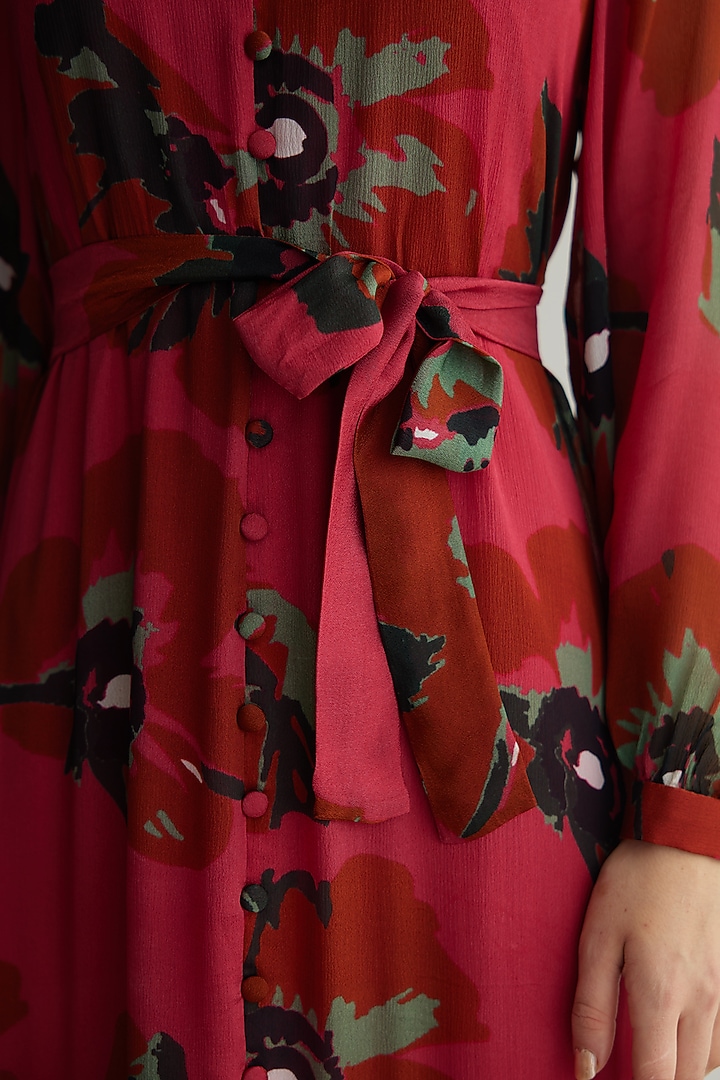 Red-Pink & Mint Chiffon Floral Maxi Vacation Dress by Koai at Pernia's Pop Up Shop