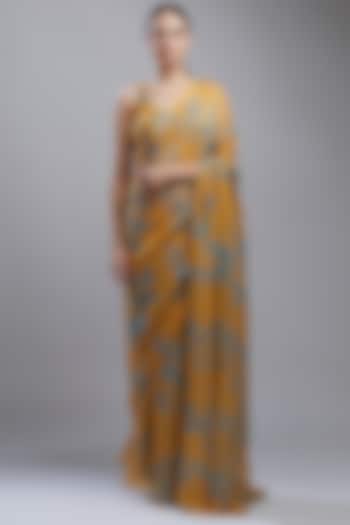 Mustard Printed Saree Set by Koai
