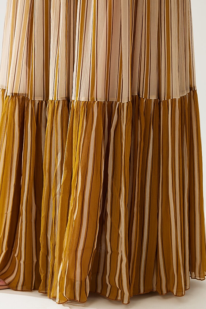 Mustard & Pink Chiffon Striped Maxi Vacation Dress With Belt by Koai at Pernia's Pop Up Shop