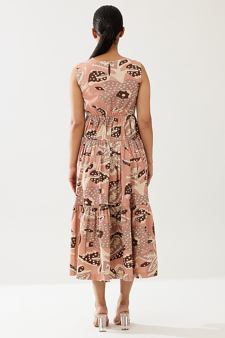 Peach & Cream Poplin Cotton Floral Midi Vacation Dress by Koai at Pernia's Pop Up Shop