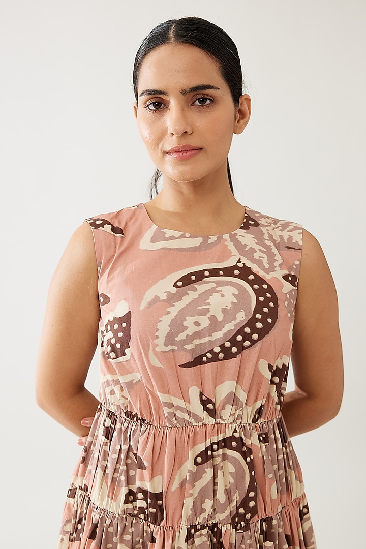 Peach & Cream Poplin Cotton Floral Midi Vacation Dress by Koai at Pernia's Pop Up Shop