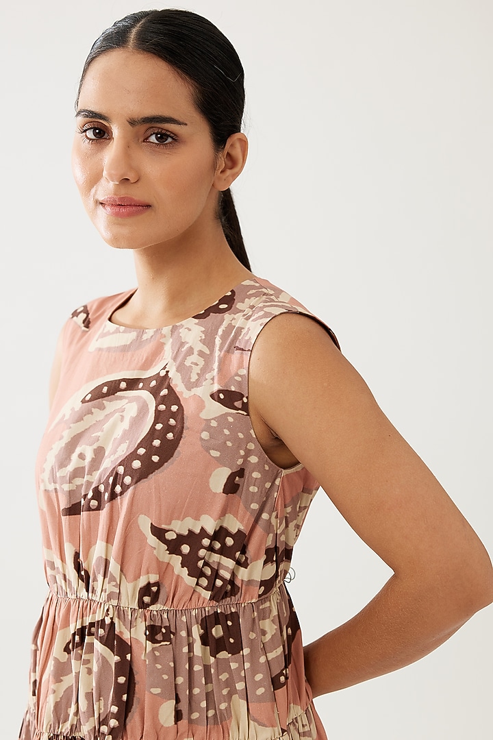 Peach & Cream Poplin Cotton Floral Midi Vacation Dress by Koai at Pernia's Pop Up Shop