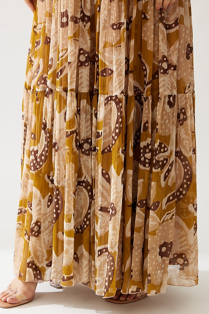Pink & Mustard Chiffon Floral Printed Frill Vacation Dress by Koai at Pernia's Pop Up Shop