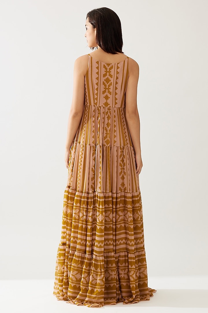 Pink & Mustard Chiffon Vacation Dress by Koai at Pernia's Pop Up Shop