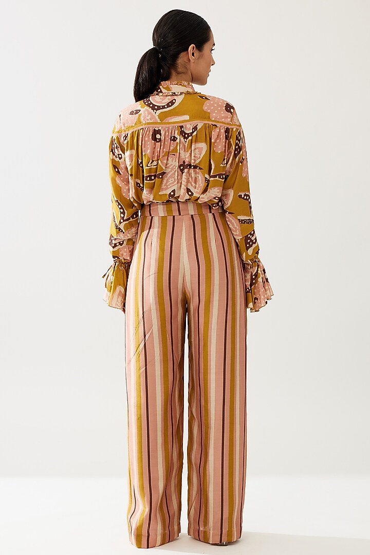 Mustard & Prink Cotton Silk Floral Printed Shirt by Koai at Pernia's Pop Up Shop